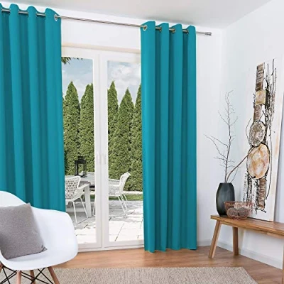 Afbeelding van Beautissu Set van 2 Verduisterende Gordijnen met Plooiband Amelie BO Blackout Kant en Klaar 140x245cm Turquoise
