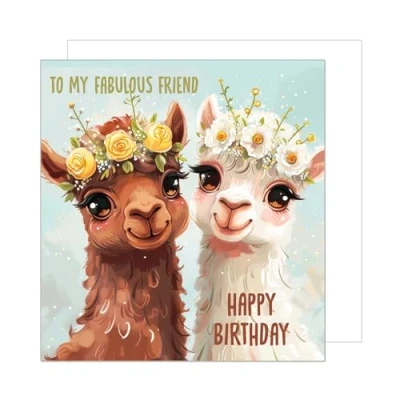 Afbeelding van Edition Seidel GQ243 SW024 Hoogwaardige vierkante verjaardagskaart met envelop, Happy Birthday to my fabulous friend ticketkaart voor mannen, vrouwen, vriend, vriendin Lama
