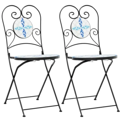 Afbeelding van Bistrostoelen 2 st inklapbaar keramiek blauw en wit