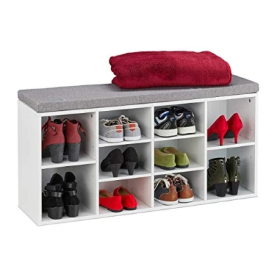 Afbeelding van Relaxdays Schoenenbank met zitting, 10 vakken, HLP: 52,5 x 104 30 cm, zitbank, gevoerd, wit