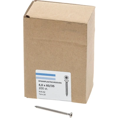 Afbeelding van Spaanplaatschroef RVS 4,0 x 60 mm, Torx20 (200 stuks)