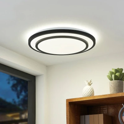 Afbeelding van Lindby LED plafondlamp met dimmer CCT 1licht ijzer, kunststof H: 7 cm zwart, wit Inclusief lichtbron