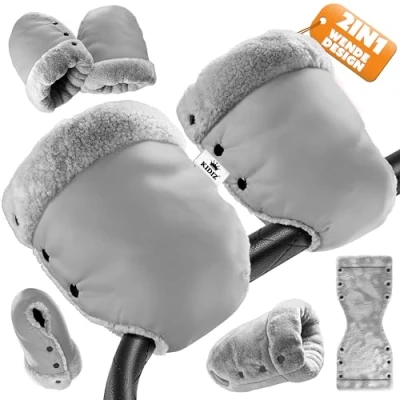 Afbeelding van KIDIZ® handwarmer Wandelwagenhandschoenen Handpop met warme pluche fleece en katoenen binnenkant Waterdichte winddichte universele maat voor alle wandelwagens Buggy Grijs