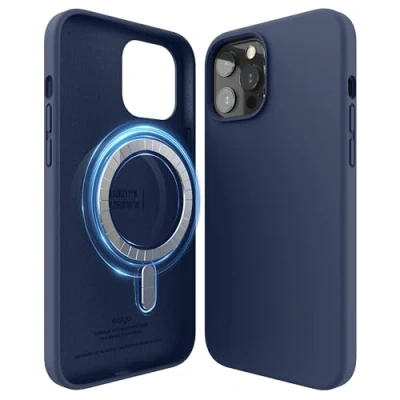 Afbeelding van elago Magnetische siliconen hoes, compatibel met iPhone 12 Pro Max (6,7 inch), geïntegreerde magneten, MagSafe accessoires (indigo denim)