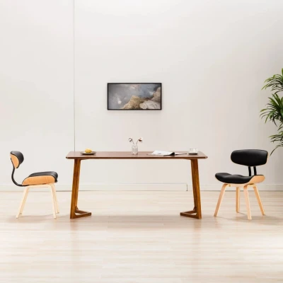 Afbeelding van Eetkamerstoelen 2 st gebogen hout en kunstleer zwart
