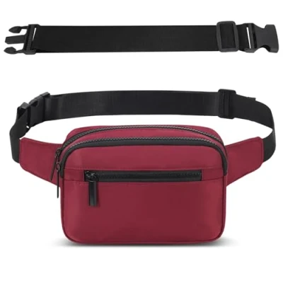 Afbeelding van Bumbags voor dames en heren met 4 zakken ritssluiting verstelbare riem, modieuze heuptas het uitlaten van de hond, fietsen, wandelen, reizen, outdoor activiteiten, eenheidsmaat, Rood X