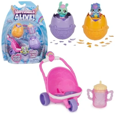 Afbeelding van HATCHIMALS ALIVE 2 + kinderwagen eieren, figuren om te verzamelen, 1 en 3 accessoires met water maken babythema speelgoed voor kinderen vanaf jaar