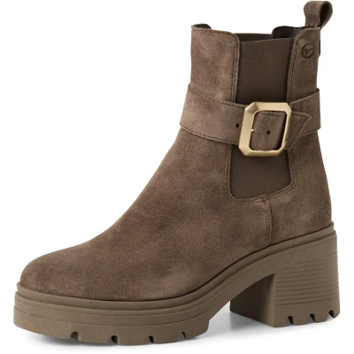 Afbeelding van Tamaris Enkellaarsjes met plateauzool, Dames, Maat: 39, Taupe Schoenen