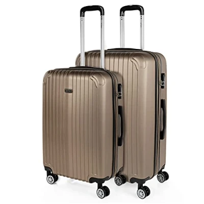 Afbeelding van ITACA set van 3 trolley koffers, 50, 60 en 70 cm, ABS, uitbreidbaar, hard, stevig licht, telescopisch handvat 4 wielen, geïntegreerd slot, voordelig, Champagne
