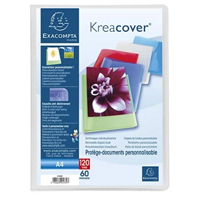 Afbeelding van Exacompta Ref 5769E Kreacover Collection Semi rigid ondoorzichtig PP displayboek 240 x 320 mm groot, geschikt voor A4 documenten, 60 zakken diverse kleuren (verpakking van 1)