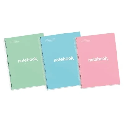 Afbeelding van Miquelrius Set van 3 notitieboeken A4 Emotions, 80 vellen 90 g/m², rooster 5 x mm, 1 kleurband, microgeperforeerde spiraal, extra harde omslag, 4 gaten, pastelkleuren