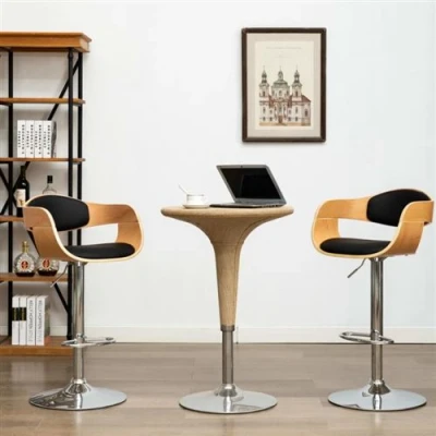 Afbeelding van Barstoelen 2 st gebogen hout en kunstleer zwart