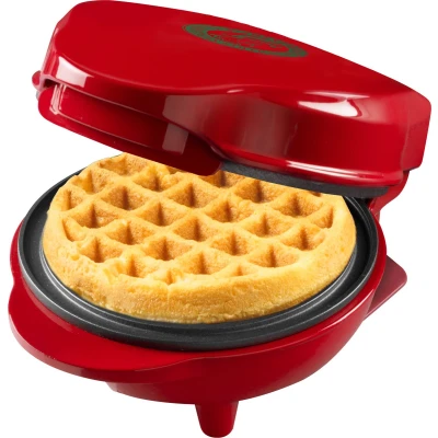 Afbeelding van Bestron Mini Wafelijzer, Wafelijzer in Kersteditie, Gelimiteerde Oplage, Wafelmaker met Antiaanbaklaag, voor Kerstmis, Feestjes of als Cadeau, Wafelgrootte 10 cm, Kleur: Matrood