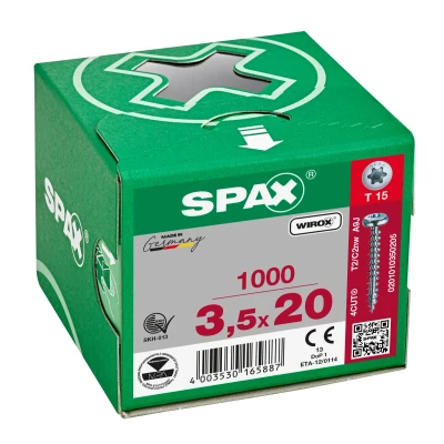 Afbeelding van Spax Spaanplaatschroef cilinderkop verzinkt T Star T15 3.5x20mm (per 1000 stuks)