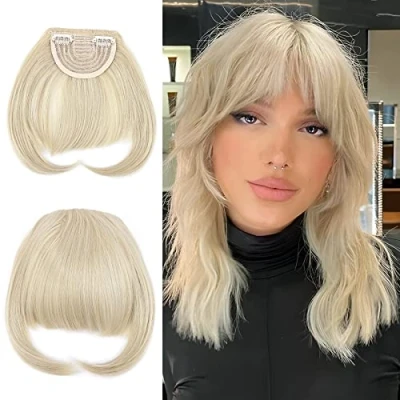 Image de Elailite Postiche Frange a Clip Extension de Cheveux Lisse Clips in Hair Bang Fringe Extensions 30g (Tempes 22cm) # Blond Cendré/Blond Pâle