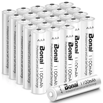 Afbeelding van BONAI 24 oplaadbare batterijen, AAA, 1100 mAh, 1,2 V, Ni MH, LR3, oplaadbaar, grote capaciteit, 1200 cycli, AAA batterij, lage zelfontlading
