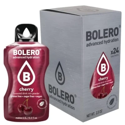 Afbeelding van Bolero Cherry drankje, 24 zakjes van 3 gram bereid fruit, in water oplosbaar poeder voor verse drank, 72 gram, gezoet met stevia