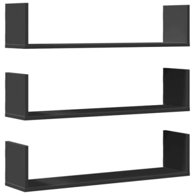 Afbeelding van vidaXL Wandschappen 3 st 80x18x18 cm bewerkt hout zwart