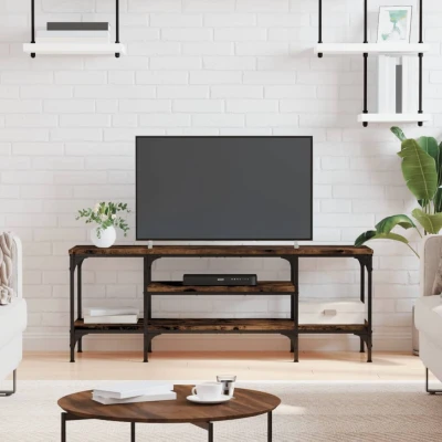 Afbeelding van Tv meubel 121x35x45 cm bewerkt hout en ijzer gerookt eikenkleur