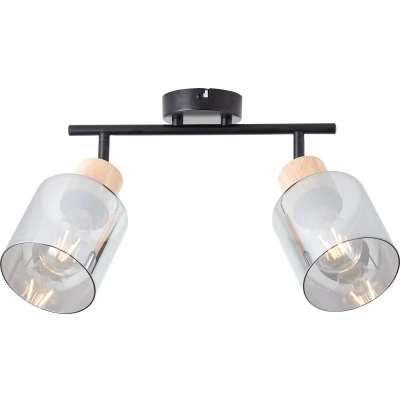 Afbeelding van Brilliant Weald spot 2 vlammig zwart/smoke/hout metaal/glas/hout 2x A55, E27, 40 W, geschikt voor normale lamp (niet inbegrepen)