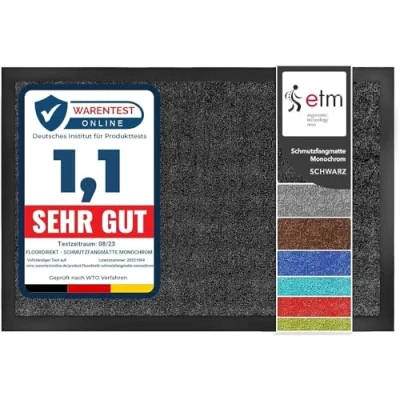 Afbeelding van etm ColorLine deurmat verkrijgbaar in verschillende maten, voor binnen, antislip, hal, voordeur, entree, zwart, 60 x 90 cm