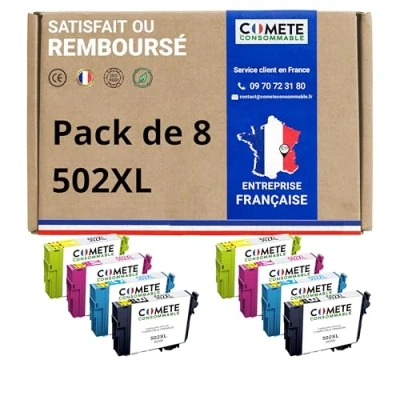 Image de COMETE 502XL 8 Cartouches d&#039;encre Compatibles avec Epson 502 ou Noir/Couleur