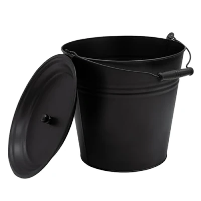 Afbeelding van Decoratieve zinkemmer met houten handvat en deksel, zwart, 12 liter, metalen emmer voor planten of transport, tuindecoratie, asemmer, ijsemmer, champagne