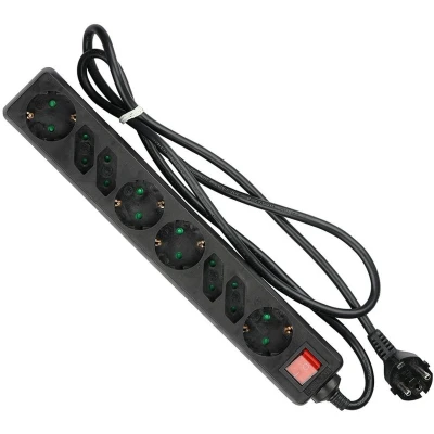 Afbeelding van V TAC VT 1118 2 Adapters &amp; stopcontacten Verlengstekkerdozen Schakelaar IP20 Zwart 1,5m Draad 8 Richtingen