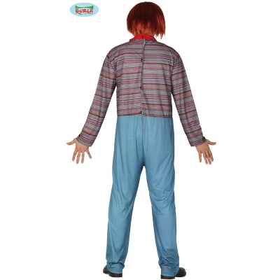 Afbeelding van FIESTAS GUIRCA Moordenaar poppenkostuum voor heren, boze speelgoedkostuum met blauwe jumpsuit, volwassen maat XL
