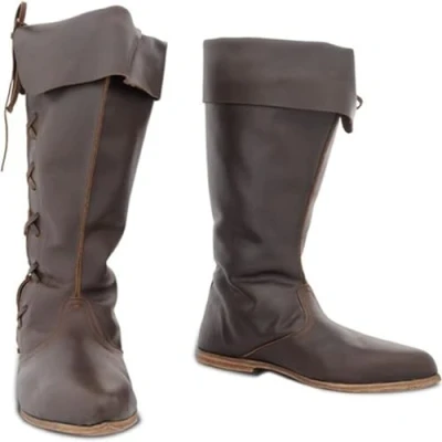 Afbeelding van DJFOG Middeleeuwse ridderlaarzen voor heren, vintage, cowboylaarzen, kunstleer, Halloween kostuumaccessoires, cosplay accessoires, Bruin