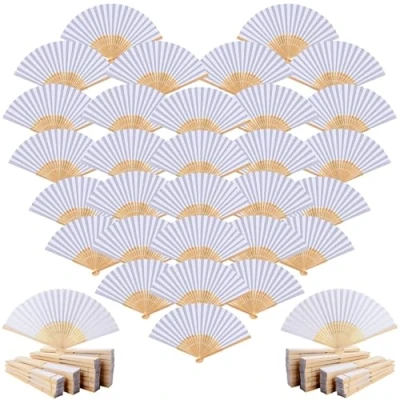 Afbeelding van TiGog 50 stuks witte papieren handwaaiers voor bruiloft, feest, verjaardag, wanddecoratie