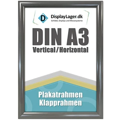 Afbeelding van DisplayLager Klikframe A3 antracietgrijs met 25 mm aluminium profiel, ontspiegeld beschermglas, bevestigingsmateriaal