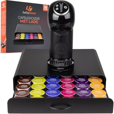 Afbeelding van Capsulehouder met Lade Koffiecups houder Geschikt voor Dolce Gusto 36 Cups RVS Zwart
