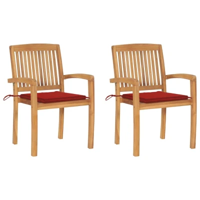 Afbeelding van Tuinstoelen 2 st met rode kussens massief teakhout