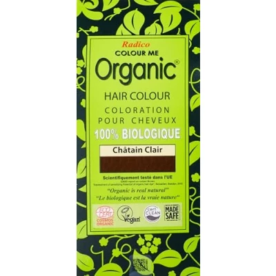 Afbeelding van Radico COLOUR ME ORGANIC Light Brown / Lightbruin 100% Natuurlijke BIO 9 Kruiden Henna Haarverf Zonder Ammoniak PPD PTD met ECOCERT, HALAL, VEGAN 100g