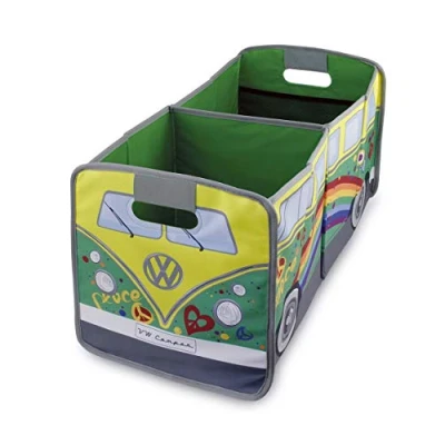 Afbeelding van BRISA VW Collection Volkswagen Combi Bus T1 Camper bestelwagen, ruimtebesparend, voor kofferbak, opbergruimte winkelen, speelgoed, kranten, auto/huis/cadeau/camping (Peace/groen)