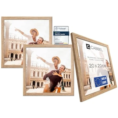 Afbeelding van CABBEL Set van 3 fotolijsten, mdf houten lijst met onbreekbaar acrylglas in eikenhout, 20 x cm
