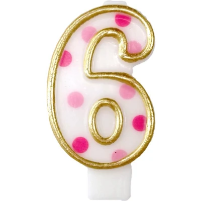 Afbeelding van Kaars 6 gespikkeld roze