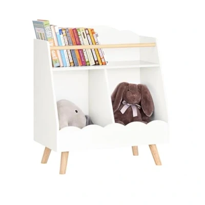Afbeelding van SoBuy Kinderboekenkast, boekenrek, opbergrek voor boeken en speelgoed, opbergkast op poten kinderkamer, 5 open vakken, 82 x 35 76 cm KMB100 W