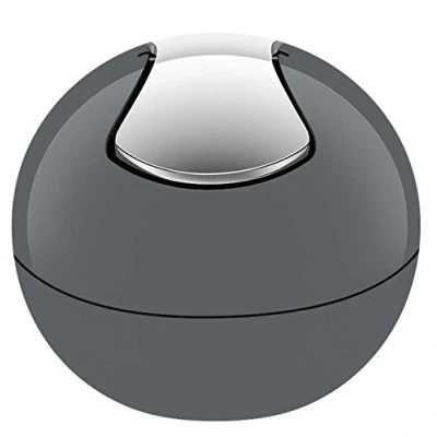 Afbeelding van Spirella Afvalemmer voor badkamer, cosmetica container, 1 liter, glanzende of matte afwerking, afvalcontainer met draaibaar deksel, grijs
