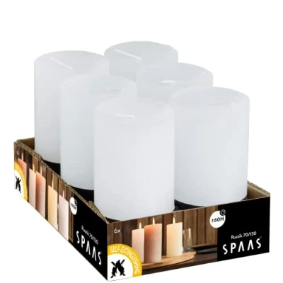 Afbeelding van SPAAS 6 rustieke geurloze cilinderkaarsen 68/130 mm, ± 60 uur wit