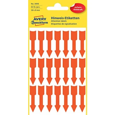 Afbeelding van Avery Zweckform 3008, markeringspijlen, lichtrood, 3 vel, 63 per 39 x 9 mm etiket