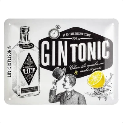 Afbeelding van Nostalgic Art Metalen bord retro 15 x 20 cm Gin Tonic cadeau idee voor vintage bar