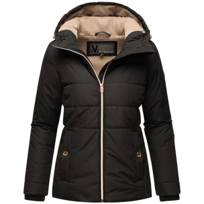 Afbeelding van MARIKOO Winterjas voor dames (XS 3XL) gewatteerde jas met capuchon elastiek, fleece binnenkant warme damesjas N026, zwart.