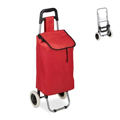 Afbeelding van Relaxdays boodschappentrolley 25 l boodschappenkar boodschappenwagen met 2 wielen rood