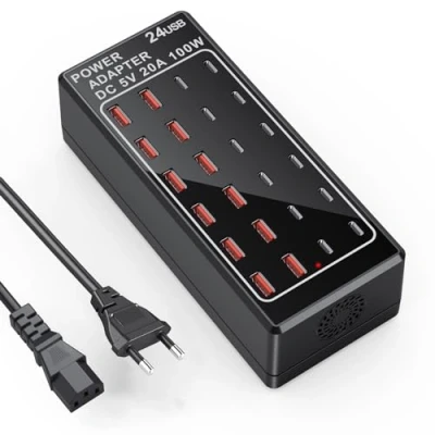 Afbeelding van Meervoudige USB C oplader, 24 poorten 100 W/20 A, stekkerdoos, voedingsadapter, stekker, compatibel met iPhone/Samsung/Google/Xiaomi/Huawei.