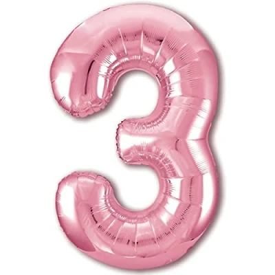 Afbeelding van ballon 3 jaar verjaardag nummer metallic roze XXL reuzegroot 100 cm decoratie meisje. Lucht of Helium