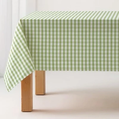 Afbeelding van Gamusi Tafelkleed, vuilafstotend, rechthoekig, geruit, gingham, katoen, waterdicht, 140 x 240 cm, lichtgroen