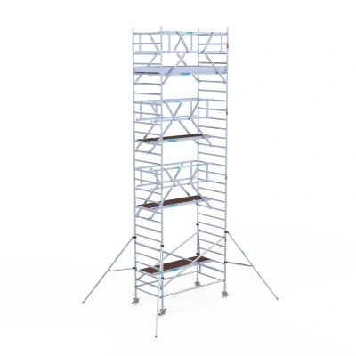 Afbeelding van Professionele alu rolsteiger 1.35x2.50x9.20m werkhoogte dubbele voorloopleuning carbon