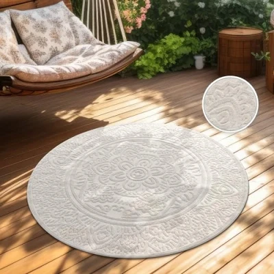 Afbeelding van Paco Home Vloerkleed Voor Binnen En Buiten Balkon Terras Scandinavisch Boho Eenkleurig 200 cm Rund
